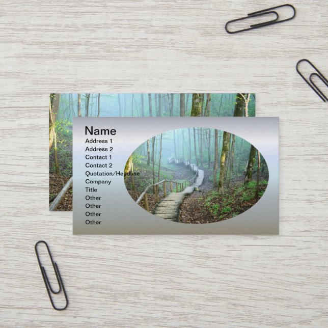 Winding Wooden Stairs Through the Woods Business Card (Front/Back In Situ)