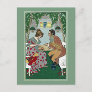 Winding Yarn With a Helper Vintage Art Nouveau Postcard