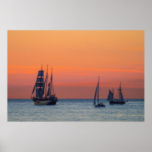 Windjammer and sunset on the Baltic Sea Poster