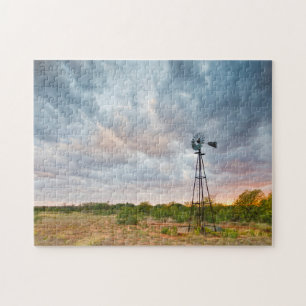 Windmill And Clouds At Sunset Jigsaw Puzzle