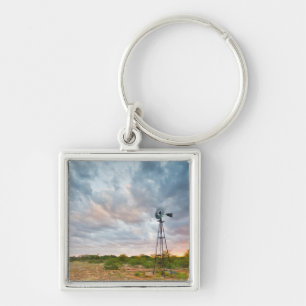 Windmill And Clouds At Sunset Keychain