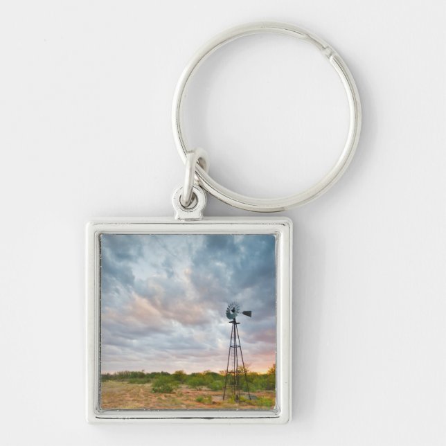 Windmill And Clouds At Sunset Keychain (Front)