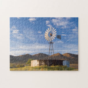 Windmill And Dam In The Karoo At Sunrise Jigsaw Puzzle