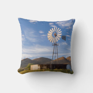 Windmill And Dam In The Karoo At Sunrise Throw Pillow