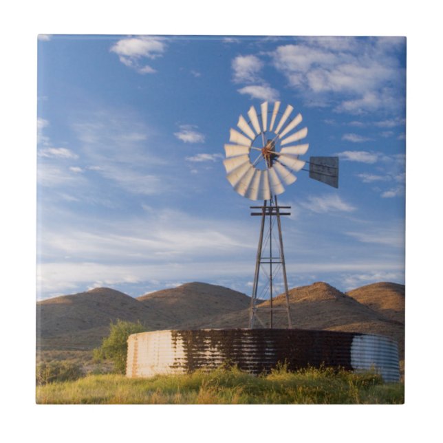 Windmill And Dam In The Karoo At Sunrise Tile (Front)