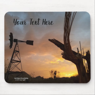 Windmill and Saguaro Cactus Skeleton at Sunset Mouse Pad