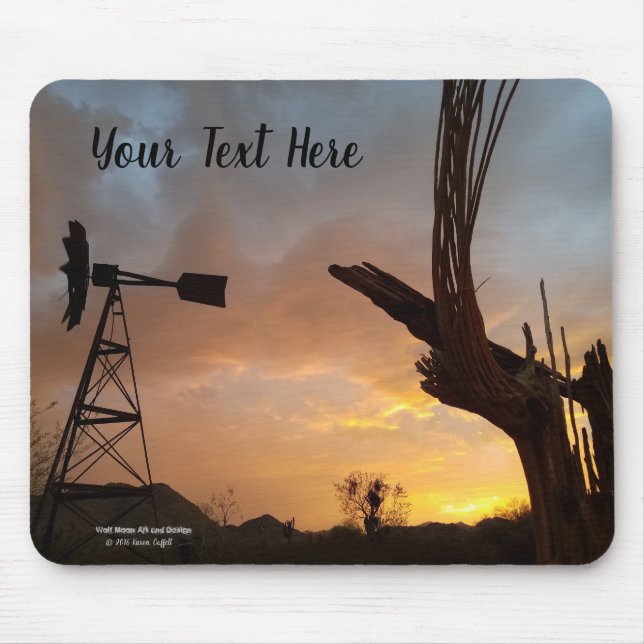 Windmill and Saguaro Cactus Skeleton at Sunset Mouse Pad (Front)