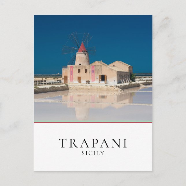 Windmill and salt at the salina of Trapani, Sicily Postcard (Front)