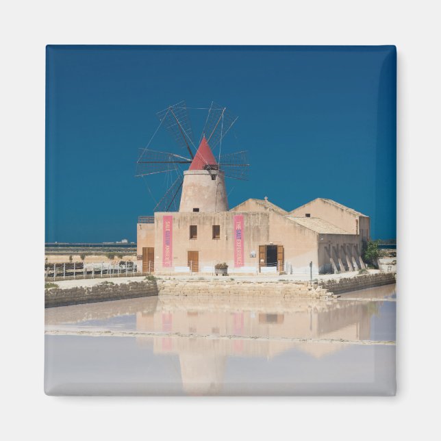 Windmill and salt pans at the salina of Trapani Magnet (Front)