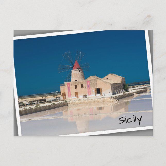 Windmill and salt pans at the salina of Trapani Postcard (Front)