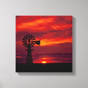Windmill And Sunset Canvas Print