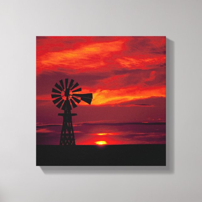 Windmill And Sunset Canvas Print (Front)