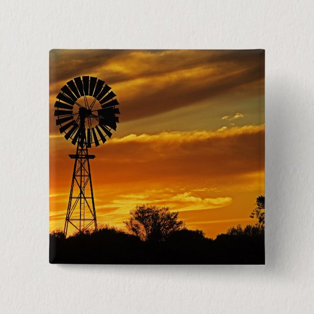 Windmill and Sunset, William Creek, Oodnadatta 2 Inch Square Button (Front)
