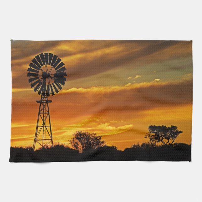 Windmill and Sunset, William Creek, Oodnadatta Kitchen Towel (Horizontal)