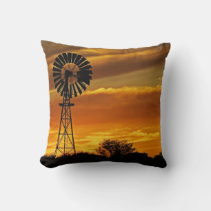 Windmill and Sunset, William Creek, Oodnadatta Throw Pillow