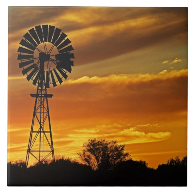 Windmill and Sunset, William Creek, Oodnadatta Tile (Front)