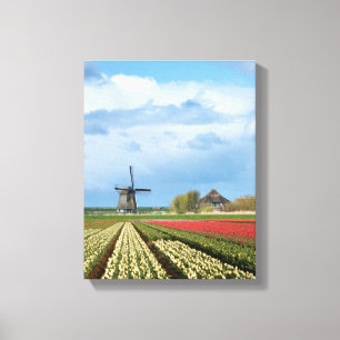 Windmill and tulips landscape vertical canvas