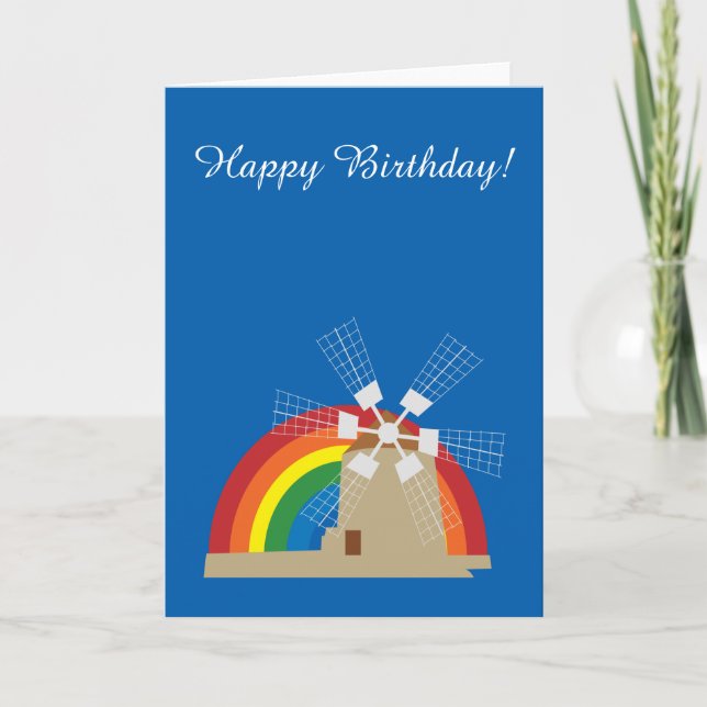 Windmill at a rainbow background card (Front)