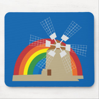 Windmill at a rainbow background mouse pad