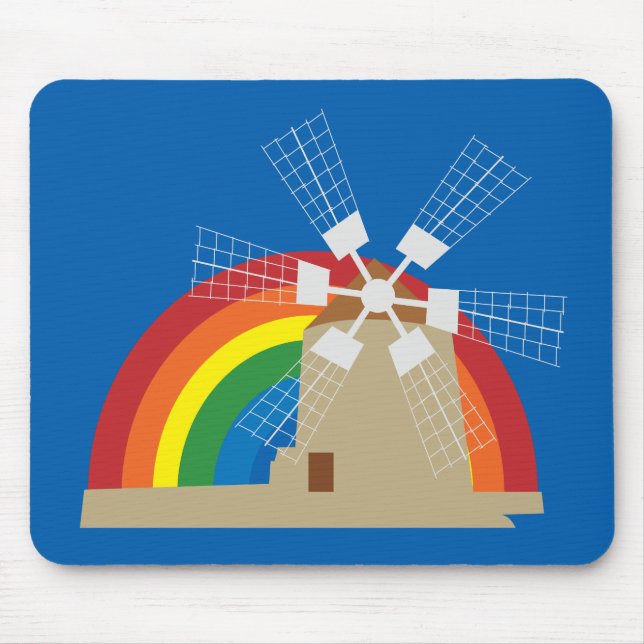 Windmill at a rainbow background mouse pad (Front)