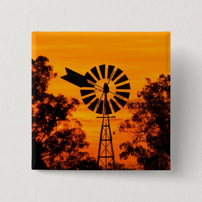 Windmill at Sunset, Australia 2 Inch Square Button (Front)