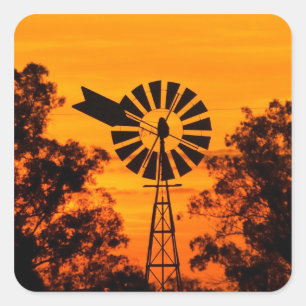 Windmill at Sunset, Australia Square Sticker