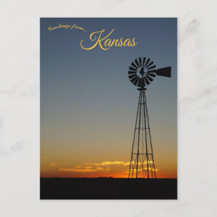 Windmill at Sunset in Kansas Postcard