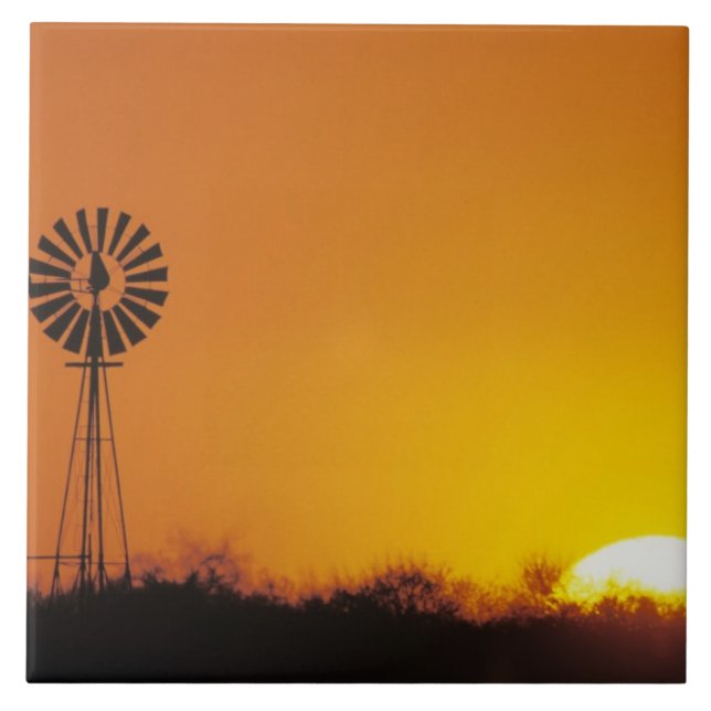 Windmill at sunset, Sinton, Texas, USA Tile (Front)