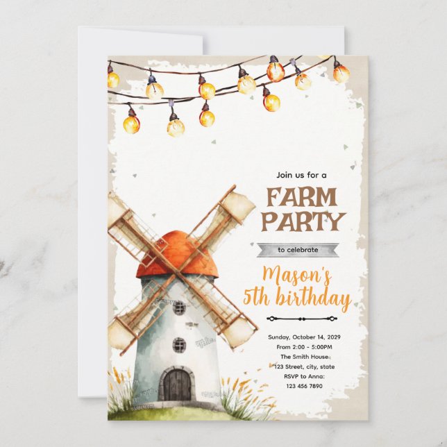 Windmill Birthday Invitation (Front)