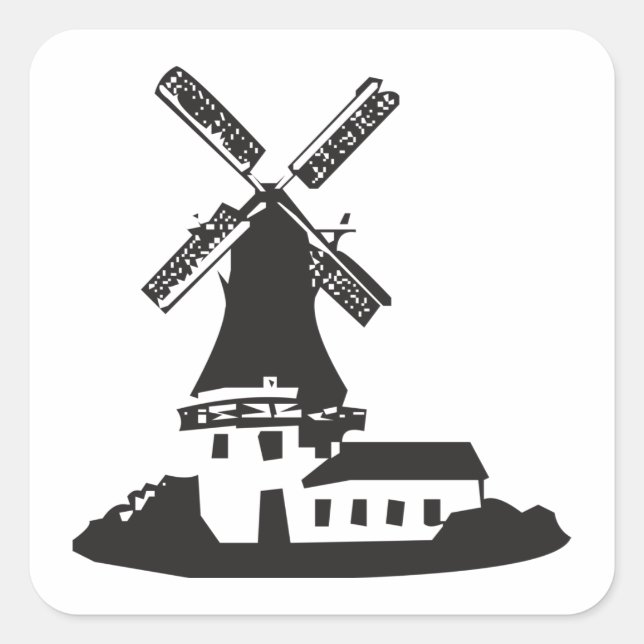 Windmill Building Square Sticker (Front)