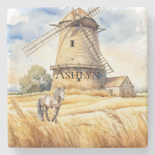 Windmill Country Horse Stone Coaster