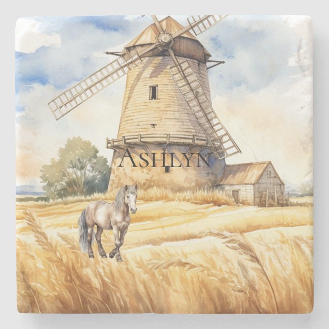 Windmill Country Horse Stone Coaster (Front)