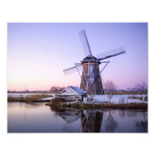 Windmill during sunrise in Holland in winter print