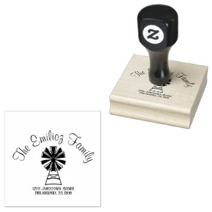 Windmill Hand Drawn  Name Address   Rubber Stamp
