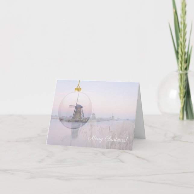 Windmill in a glass ball folded christmas card (Front)