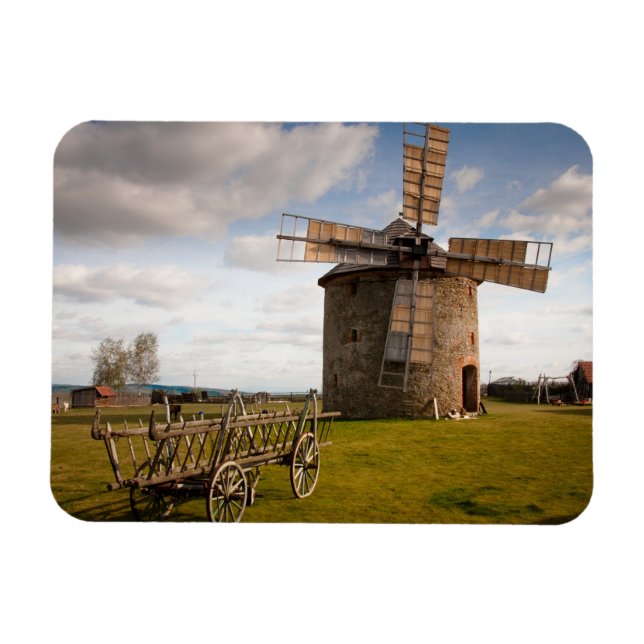 Windmill in Green Field & White Clouds & Blue Sky Magnet (Horizontal)