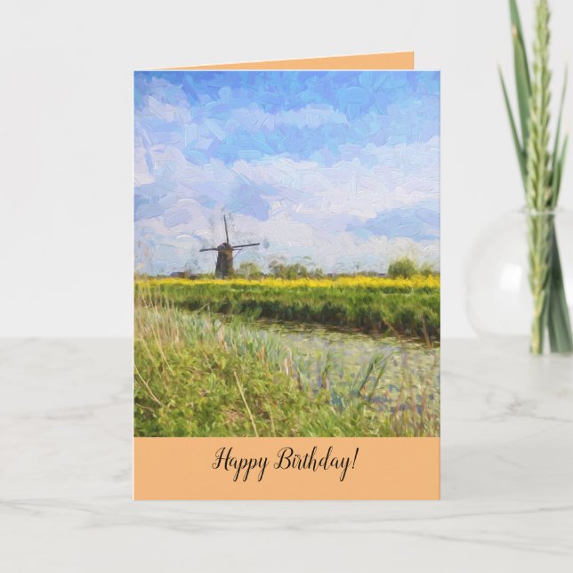 Windmill in Holland Art Impasto Card (Front)