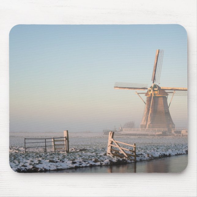 Windmill in the snow at sunrise mousepad (Front)