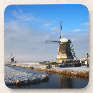 Windmill in the snow in a dutch winter landscape coaster