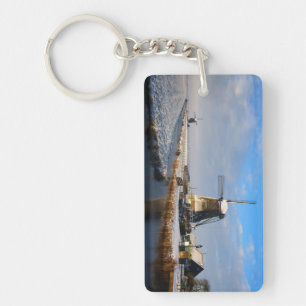 Windmill in the snow in a dutch winter landscape keychain