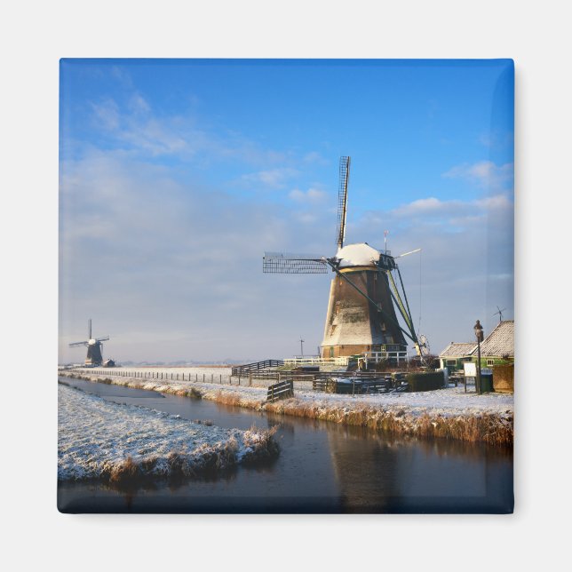 Windmill in the snow in a dutch winter landscape magnet (Front)
