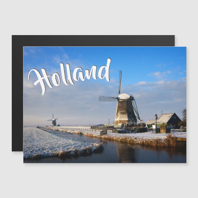 Windmill in the snow in a dutch winter landscape magnetic invitation (Front/Back)
