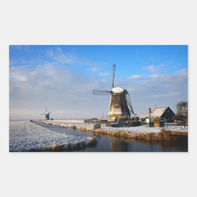 Windmill in the snow in a dutch winter landscape sticker (Front)