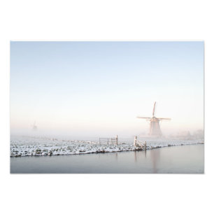 Windmill in the snow in winter photo print