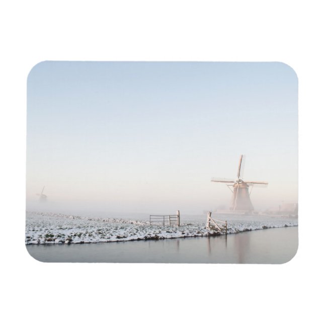 Windmill in the snow in winter rectangular magnet (Horizontal)