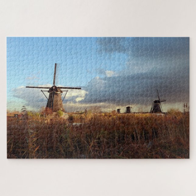 Windmill Kinderdijk Netherlands Holland Scenic Jigsaw Puzzle (Horizontal)