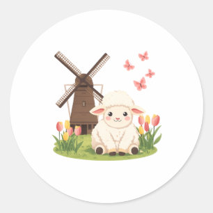 Windmill Meadow Sheep Classic Round Sticker