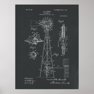 Windmill Patent Print on Chalkboard