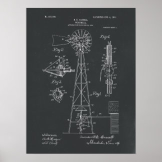 Windmill Patent Print on Chalkboard