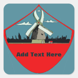 Windmill Red Round Add Text Square Sticker
